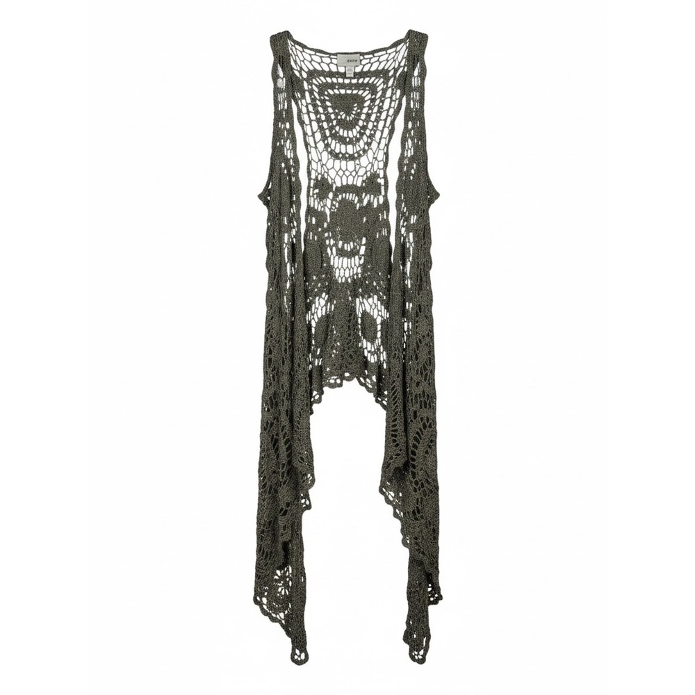 Daytrip Womens Olive Green Crochet Medallion Open Front Boho Vest Size Medium